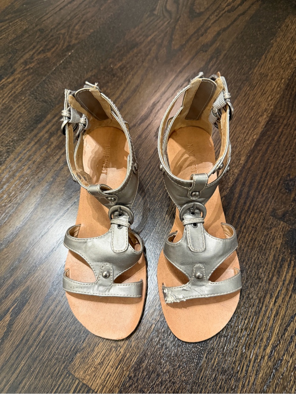 Nine West Metallic Silver Open-Toe Ankle Strap Sandals
